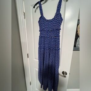Doen Blue and White Ruched Maxi Sundress